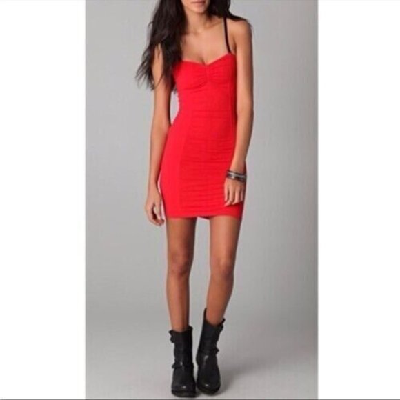Intimately Free People Bodycon Swiss Dot Mini Dress Cherry Red Size XS/S